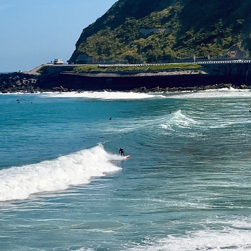 Surfer on a big wave in basque country